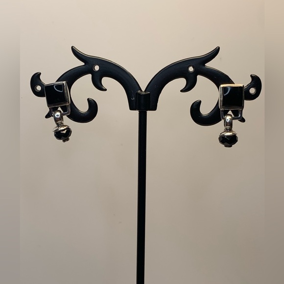 Silpada Rare VHTF Sterling Silver Square Onyx w/Faceted Onyx Bead Post Earrings - Picture 7 of 12